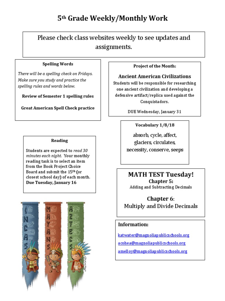5th Grade Weekly Assignments Overview | PDF | Language Arts & Discipline