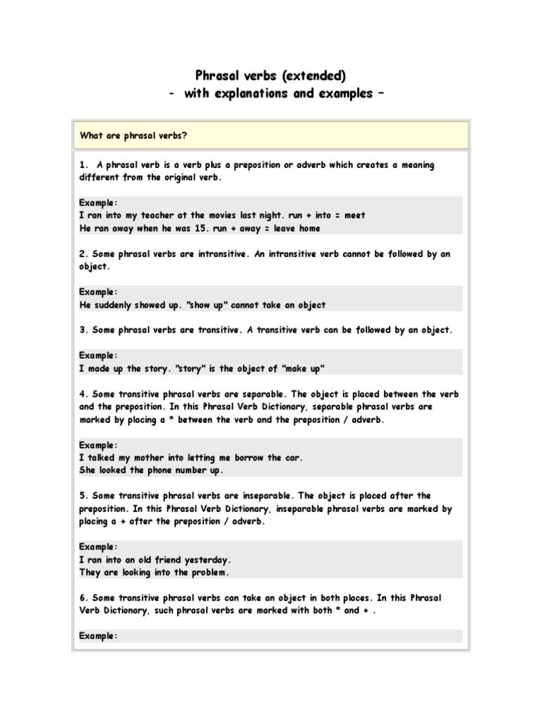 Phrasal Verbs | PDF | Object (Grammar) | Verb
