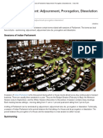 Sessions of Parliament - Adjournment, Prorogation, Dissolution Etc