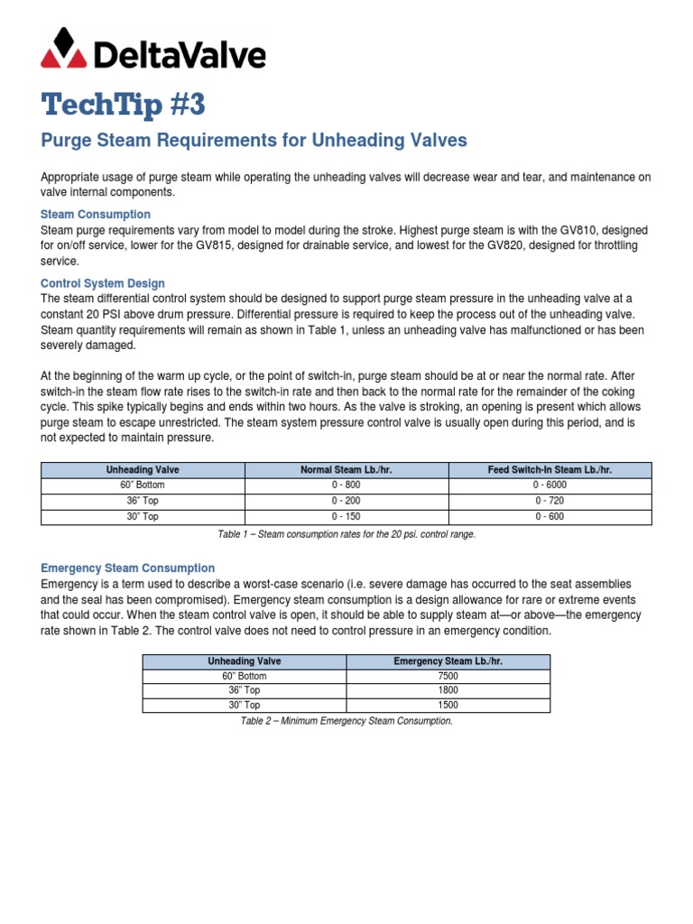 TechTIP3 Purge Steam Requirements for the DeltaGuard Valve Steam