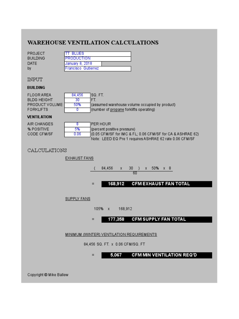 Ventilation Spreadsheet PDF