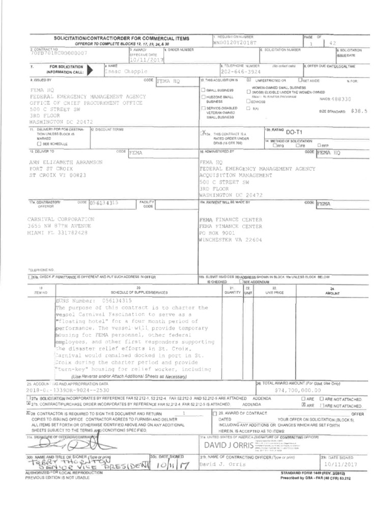 Carnival - FEMA Contract | PDF