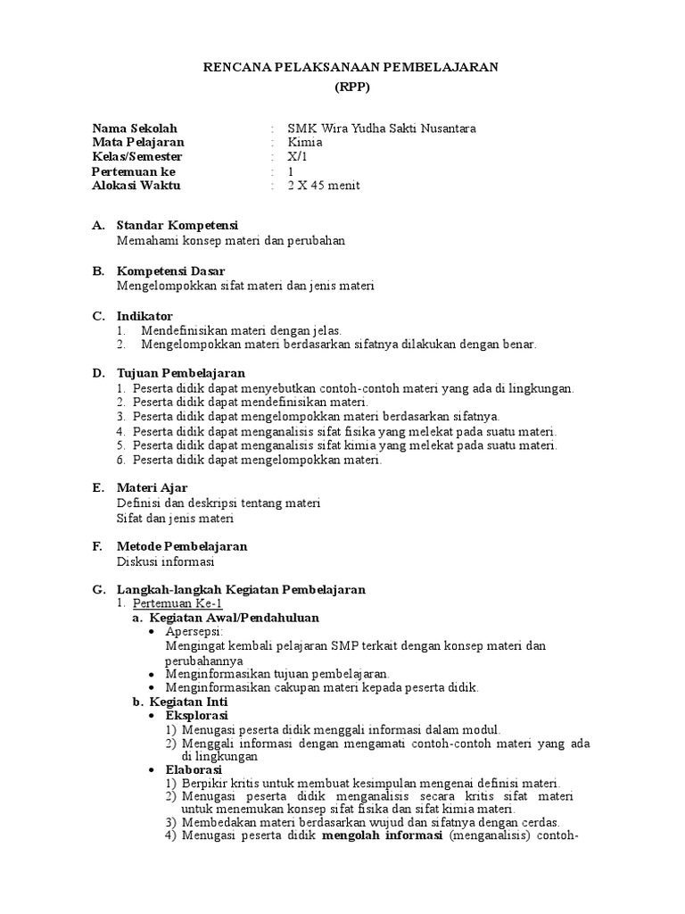 Rpp Kimia Ktsp Kelasx