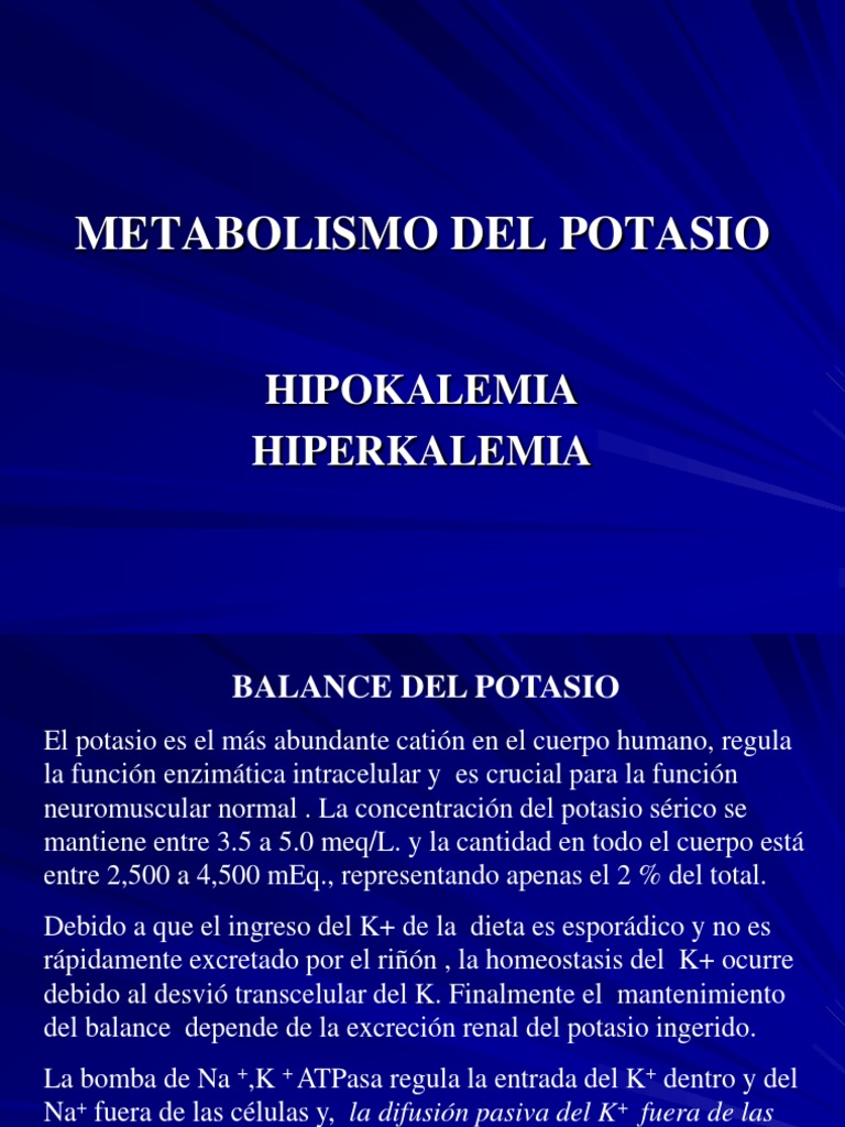 Metabolismo y Manejo del Potasio | PDF | Potasio | Dieta y nutrición