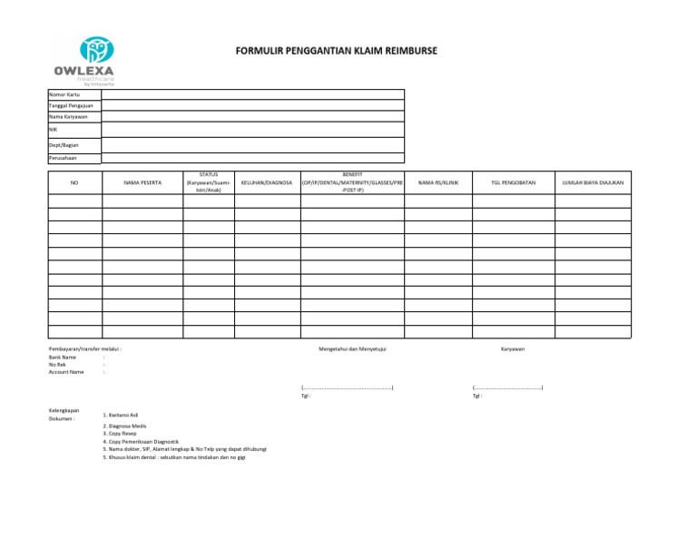 Formulir Klaim Reimbursement Karyawan | PDF