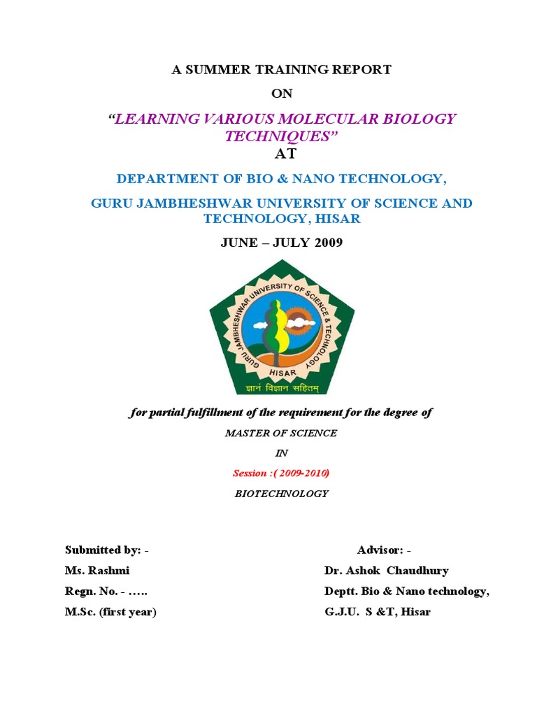 Learning Various Molecular Biology Techniques" PDF Polymerase Chain
