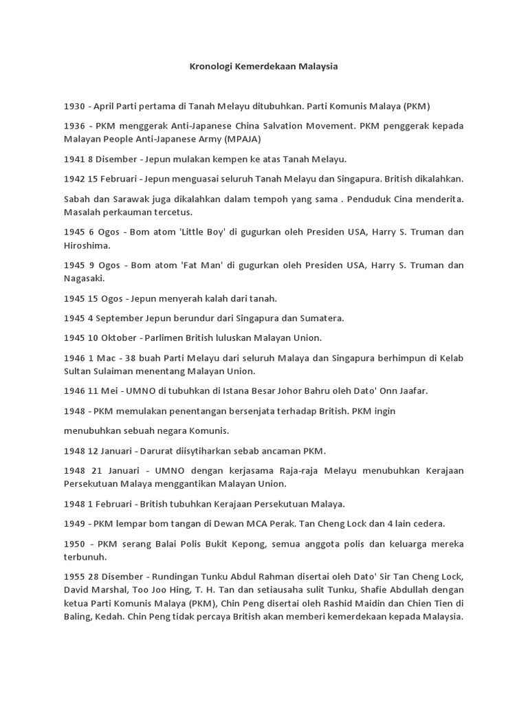 Kronologi Kemerdekaan Malaysia Pdf