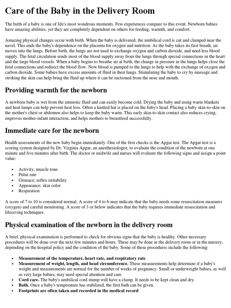 Newborn Care in the Delivery Room | PDF | Infants | Neonatal Intensive ...