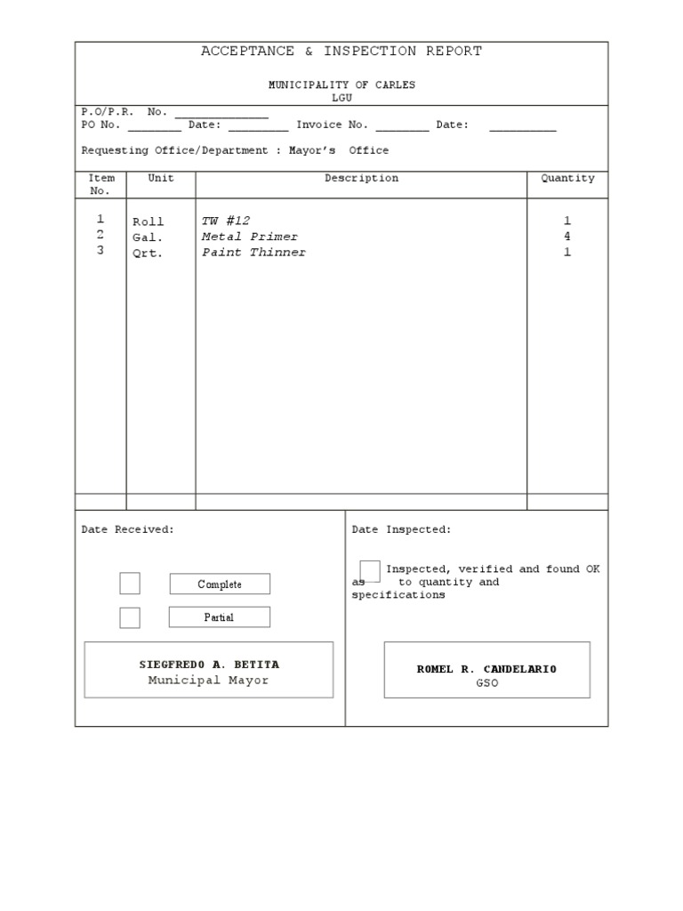 Acceptance & Inspection Report | PDF | Foods | Nature