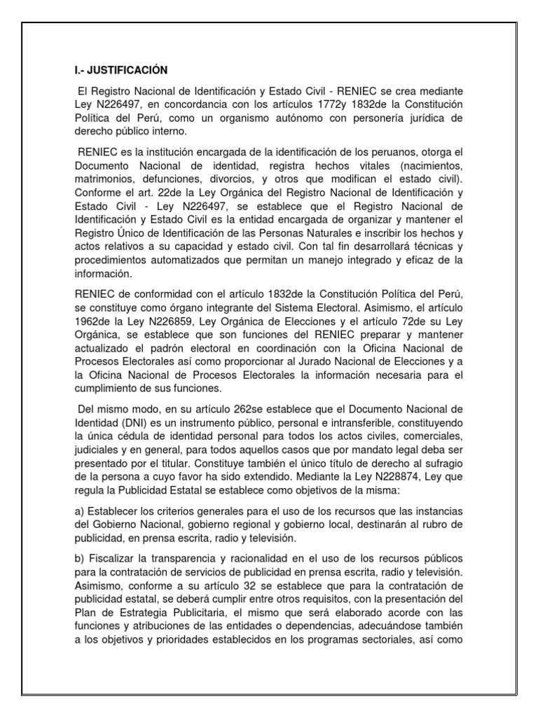 Funciones y objetivos del RENIEC | PDF | Gobierno | Instituciones sociales