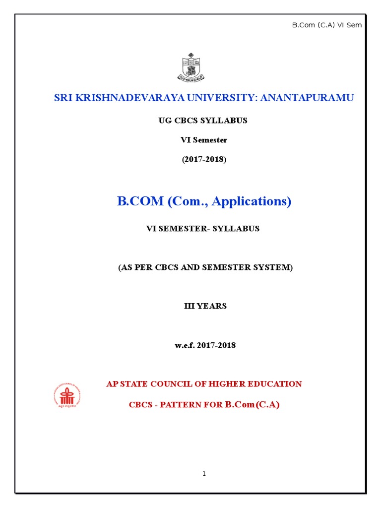 15 B Com (CA) Syllabus VI Semester 2017-18 (Revised) | PDF | Electronic ...