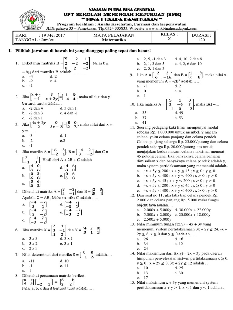 Soal Matematika Kelas 6 SD Semester 1 | PDF