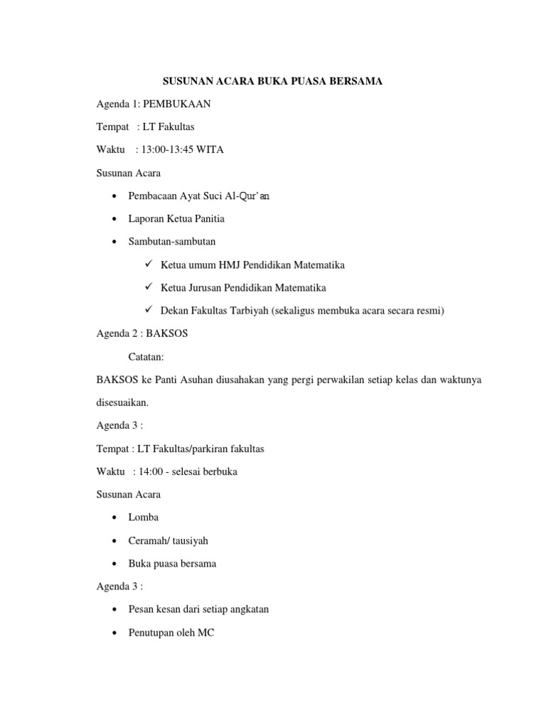 Susunan Acara Buka Puasa Bersama