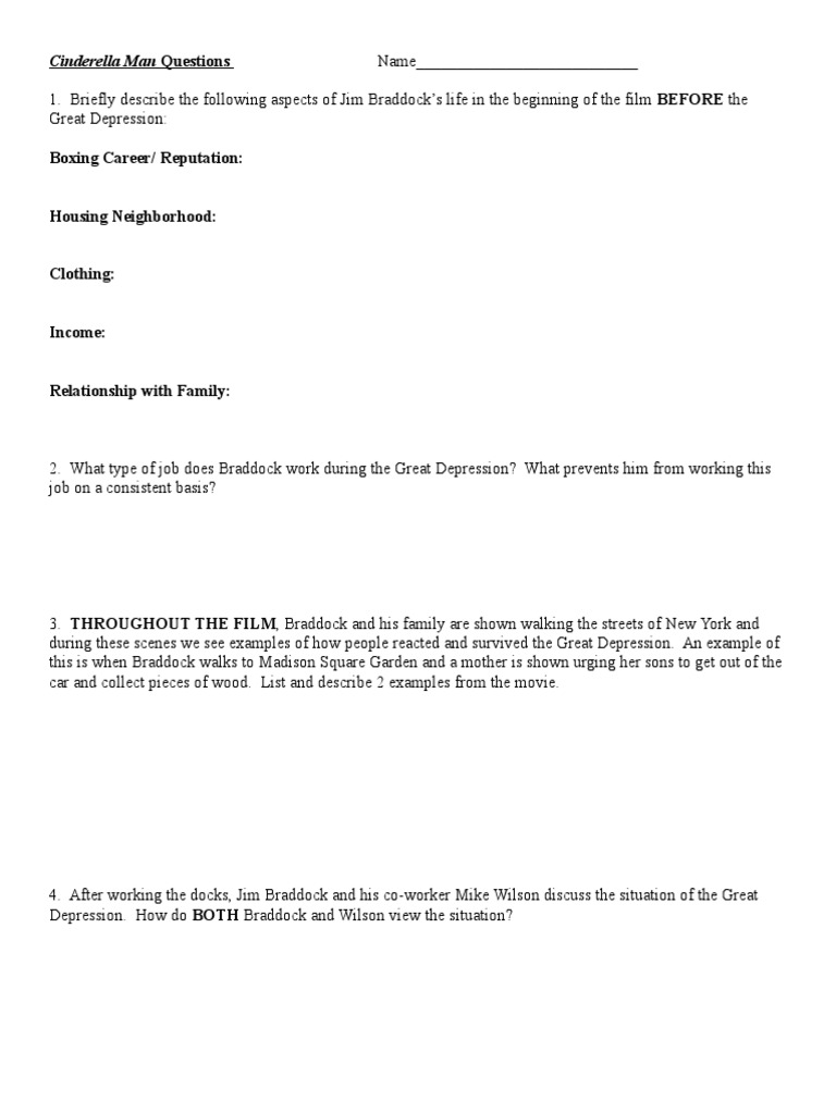 Cinderella Man Worksheet 1 PDF