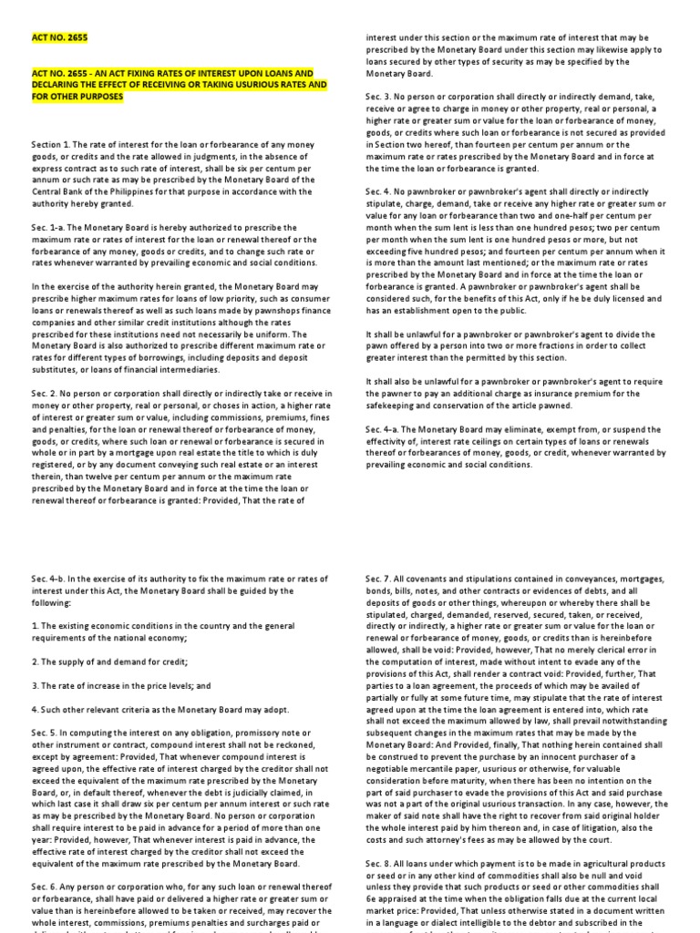 Usury Law PDF Pawnbroker Interest