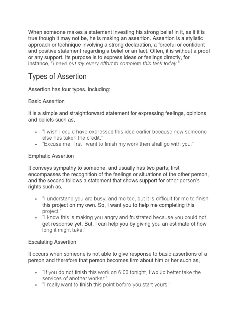 Types and Functions of Assertion | PDF