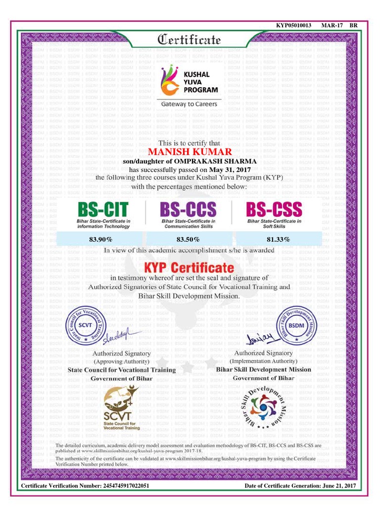 KYP Certificate Verification Details | PDF