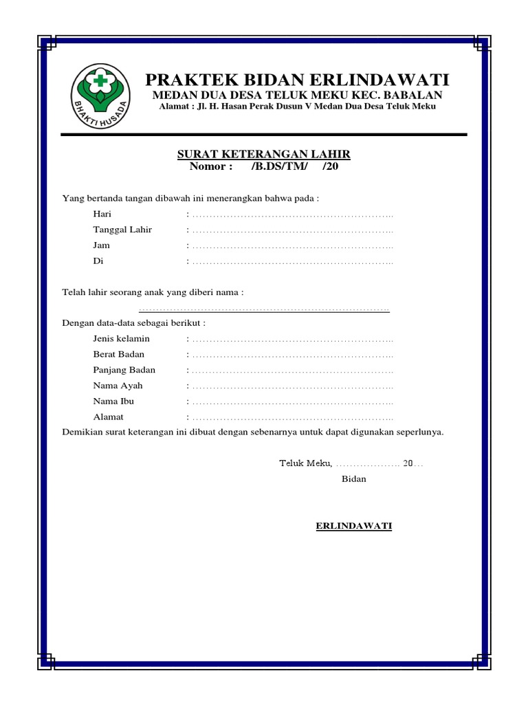 Contoh Surat Kelahiran Dari Desa