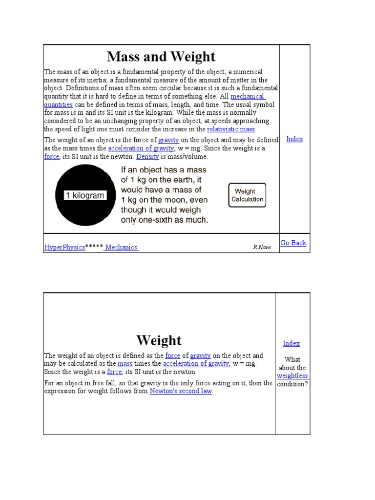 Mass And Weight Weight Density