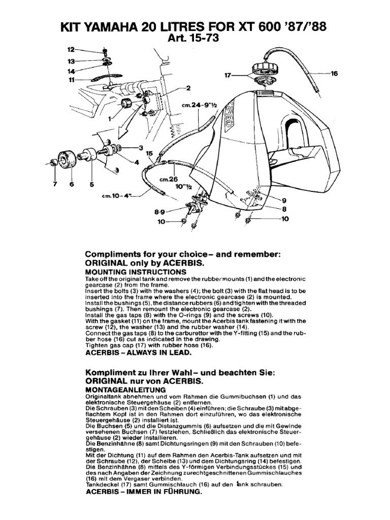 Acerbis Serbatoio Bianco Per Yamaha XT600 – Ricambio Originale Aftermarket