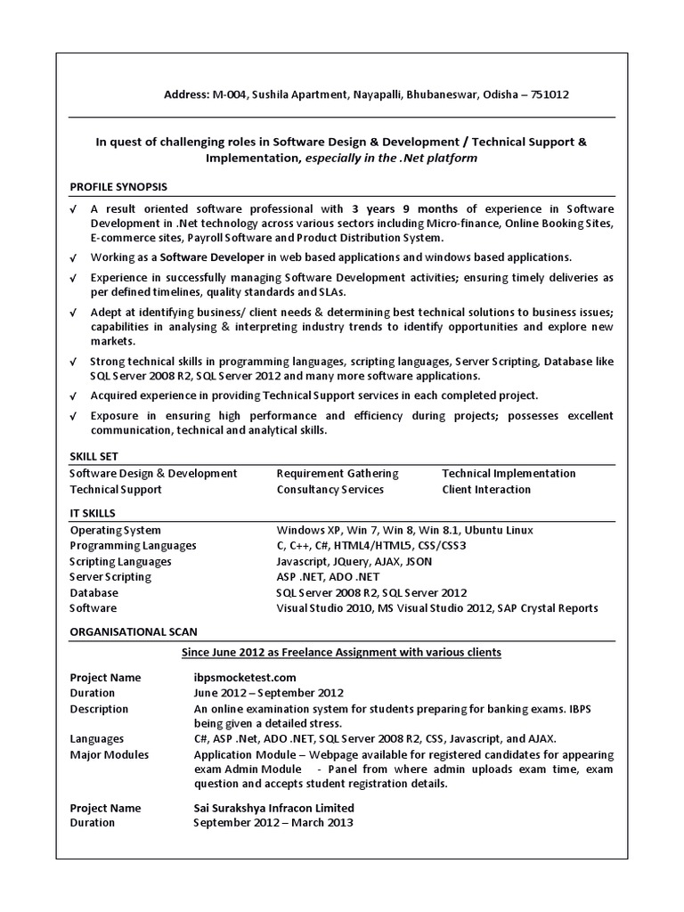 .Net Software Developer Profile | PDF | Ajax (Programming) | Java Script