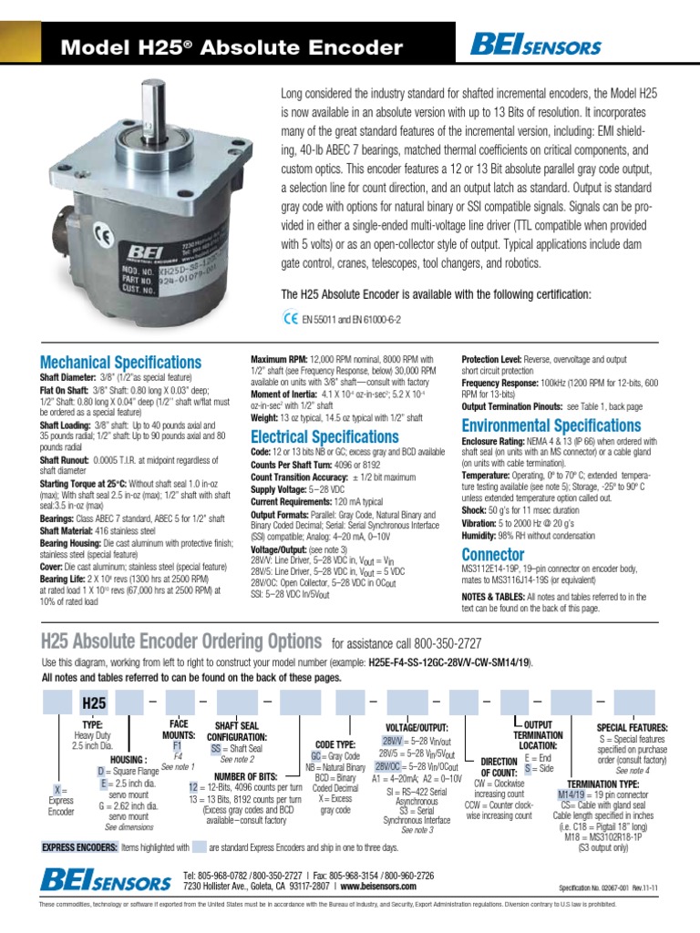 h25 Optical Absolute Encoder | PDF | Electrical Connector | Computer ...
