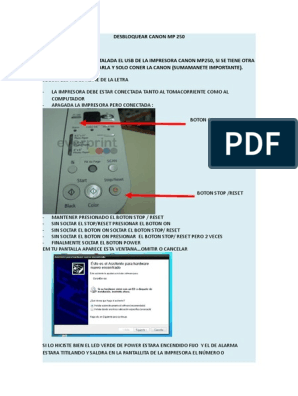 Invalidez Demostrar en Desbloquear Canon Mp250 | PDF | Impresora (Computación) | Tinta