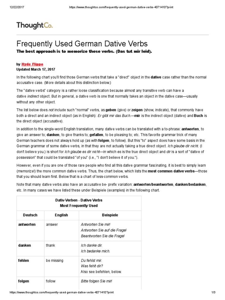 Dativ Verb | PDF | Object (Grammar) | Syntactic Relationships