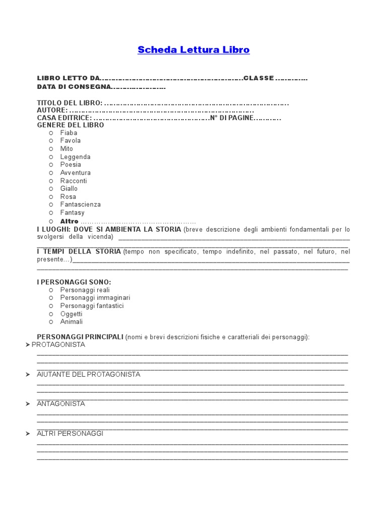 Scheda Di Lettura Di Un Libro Pdf