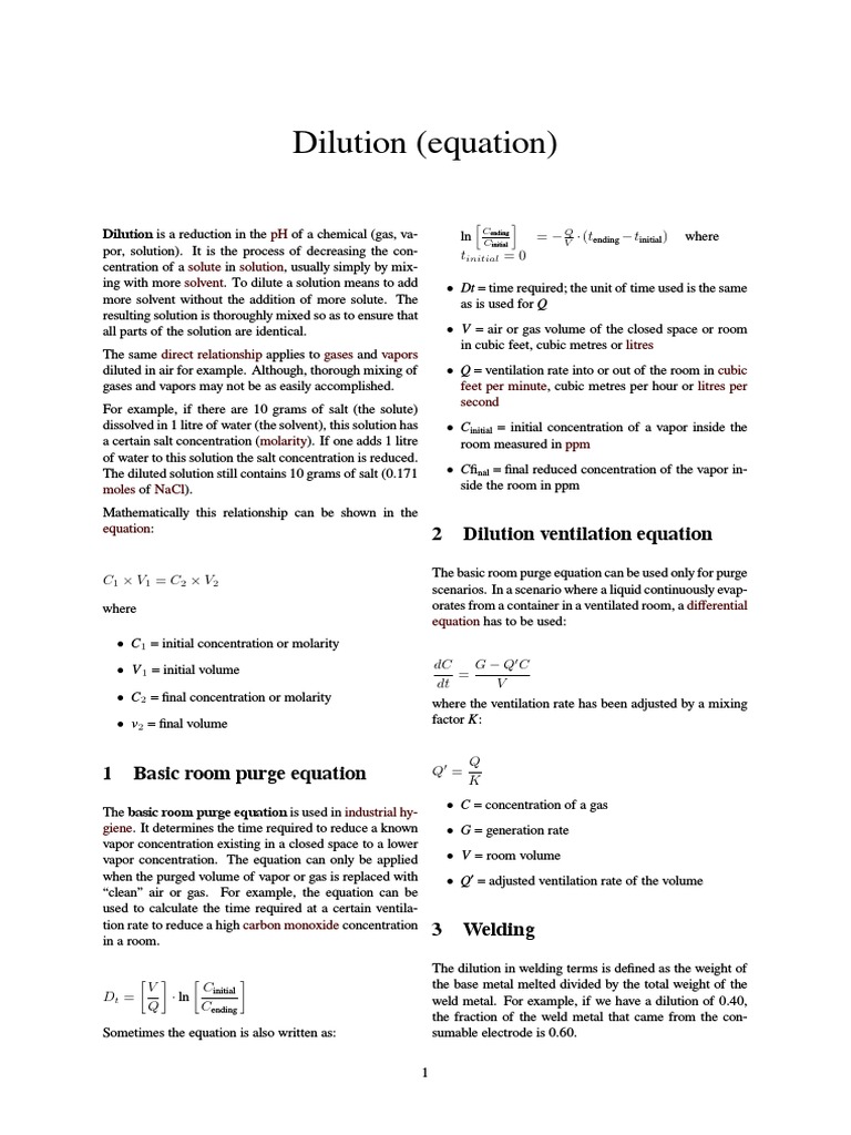 Dilution (Equation) Solution Applied And Interdisciplinary Physics