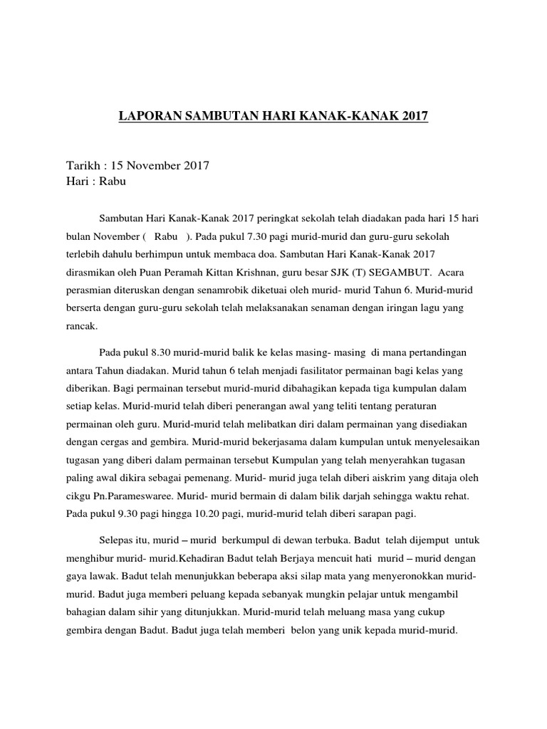 Laporan Sambutan Hari Kanak Pdf