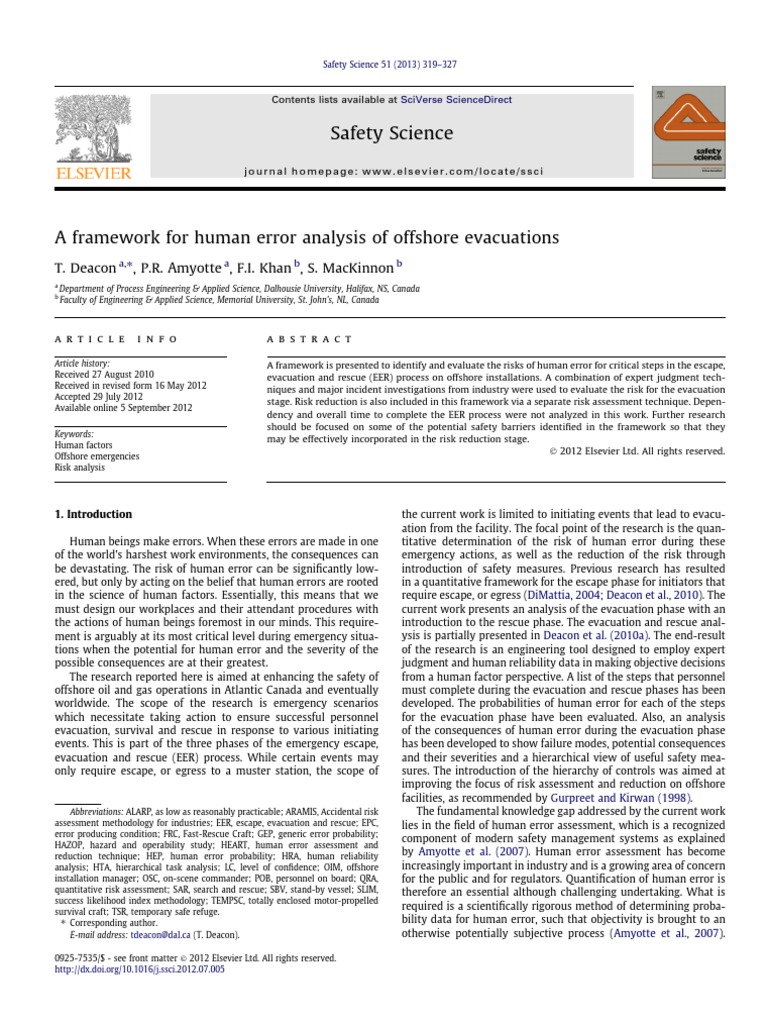 Offshore Evacuation Human Error Analysis | PDF | Risk | Reliability ...