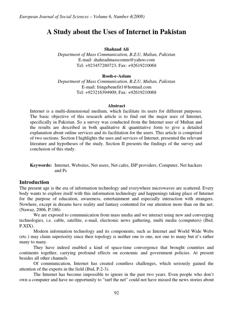 Internet Usage Study in Pakistan | PDF