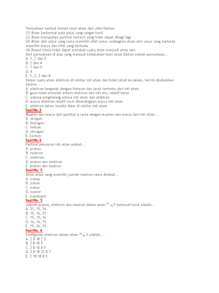 Soal Struktur Atom