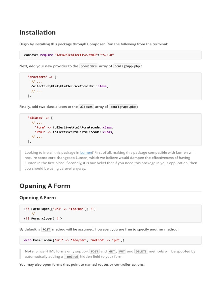 Laravel collective forms and html pdf hypertext computing