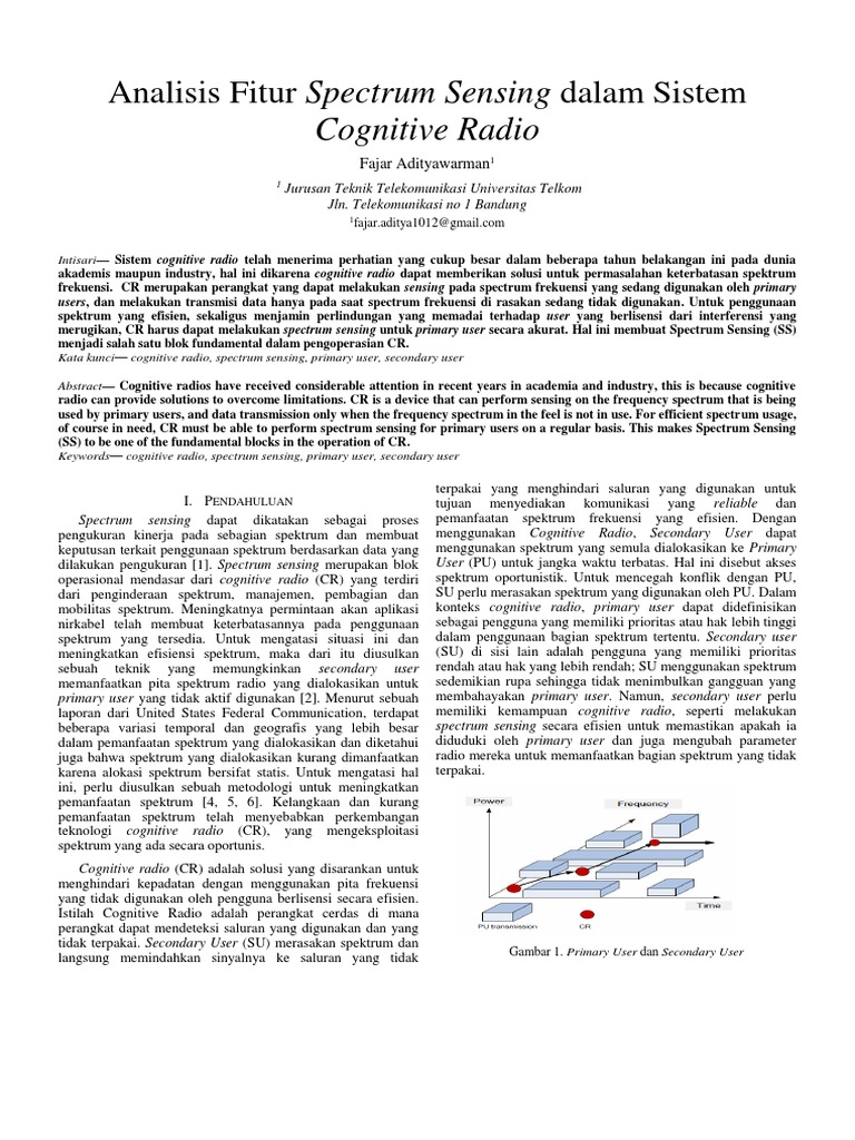 Analisis Fitur Spectrum Sensing Pada Cognitive Radio PDF | PDF
