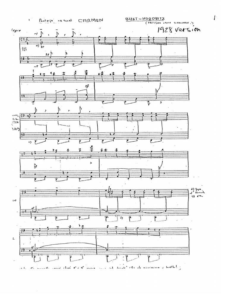 Horowitz - Bizet - Carmen Transcription 1928 Holcman Version | PDF