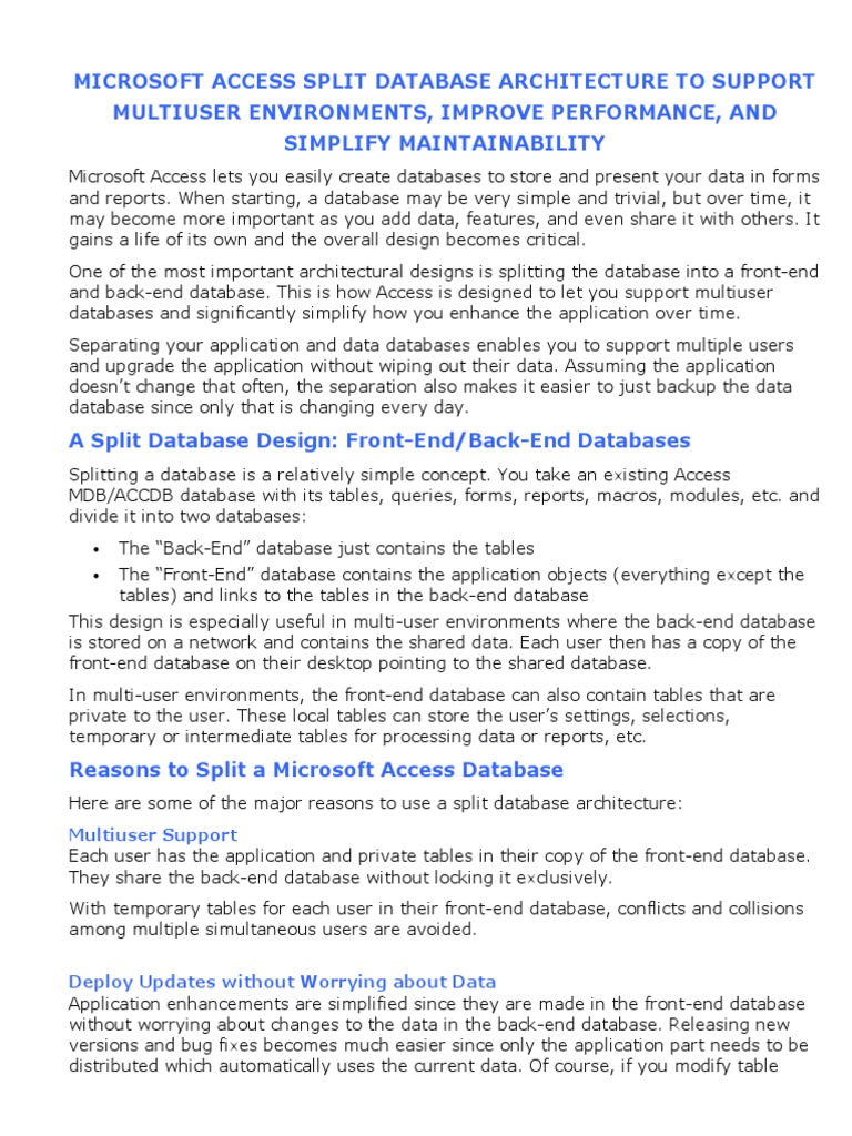 Microsoft Access Split Database Architecture To Support Multiuser ...