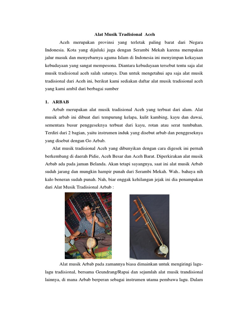 Alat Musik Tradisional Aceh | PDF | Ilmu Sosial | Puisi