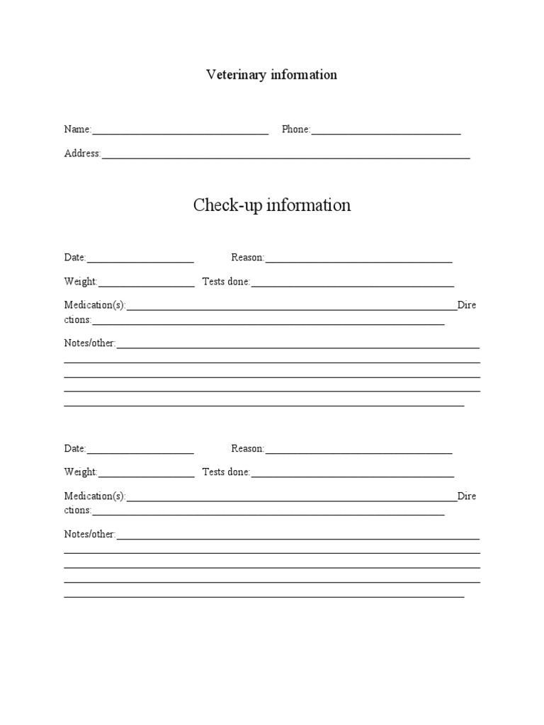 Veterinary Check-up Record Template | PDF