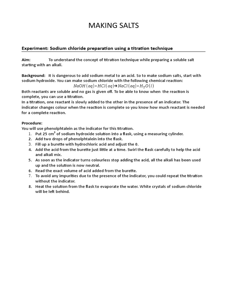 Making Sodium Chloride Salts by Titration Odt PDF