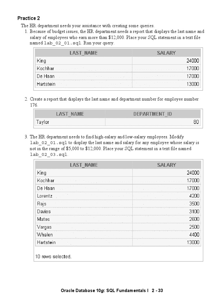 SQL Queries for HR Reports in Oracle 10g | PDF