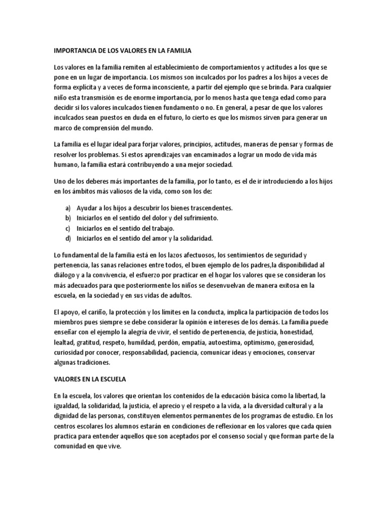 Importancia de los Valores en la Familia | PDF | Familia | Adultos