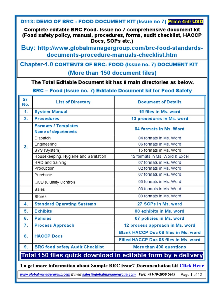 BRC Food Document Kit (Issue 7) | PDF | Hazard Analysis And Critical ...