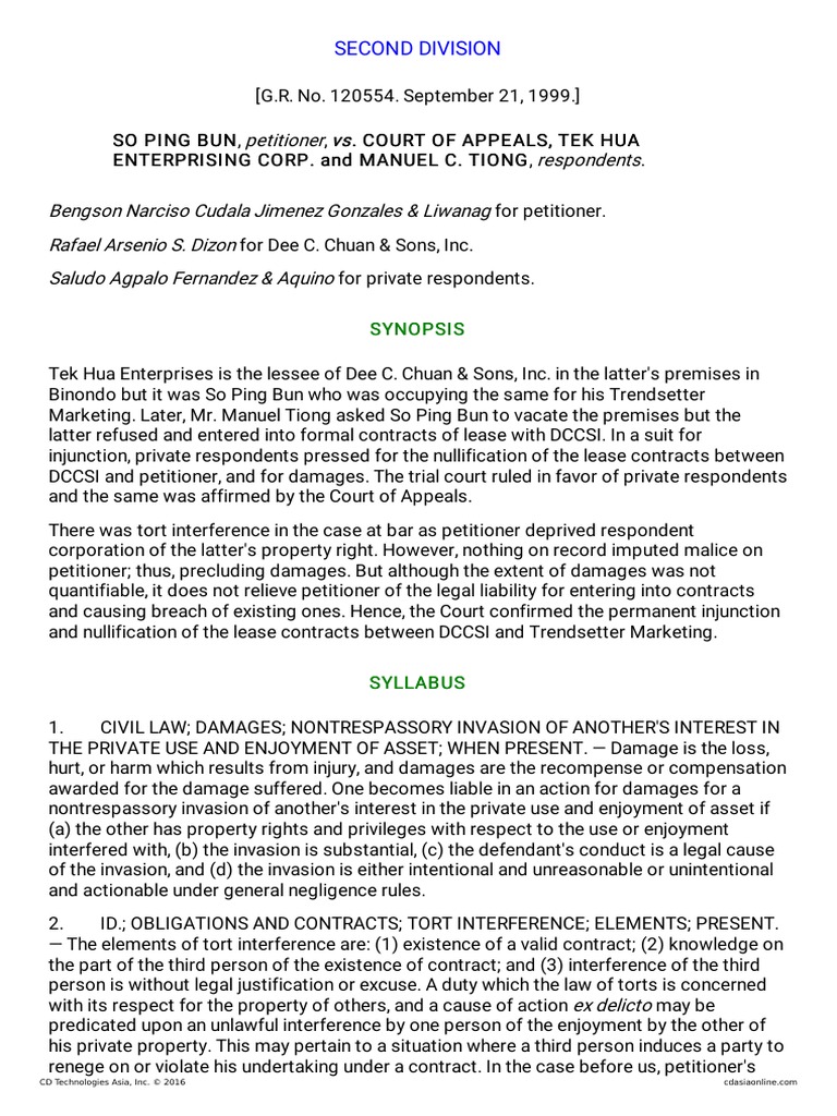 Lease Contract Nullification Case Summary | PDF | Damages | Tort