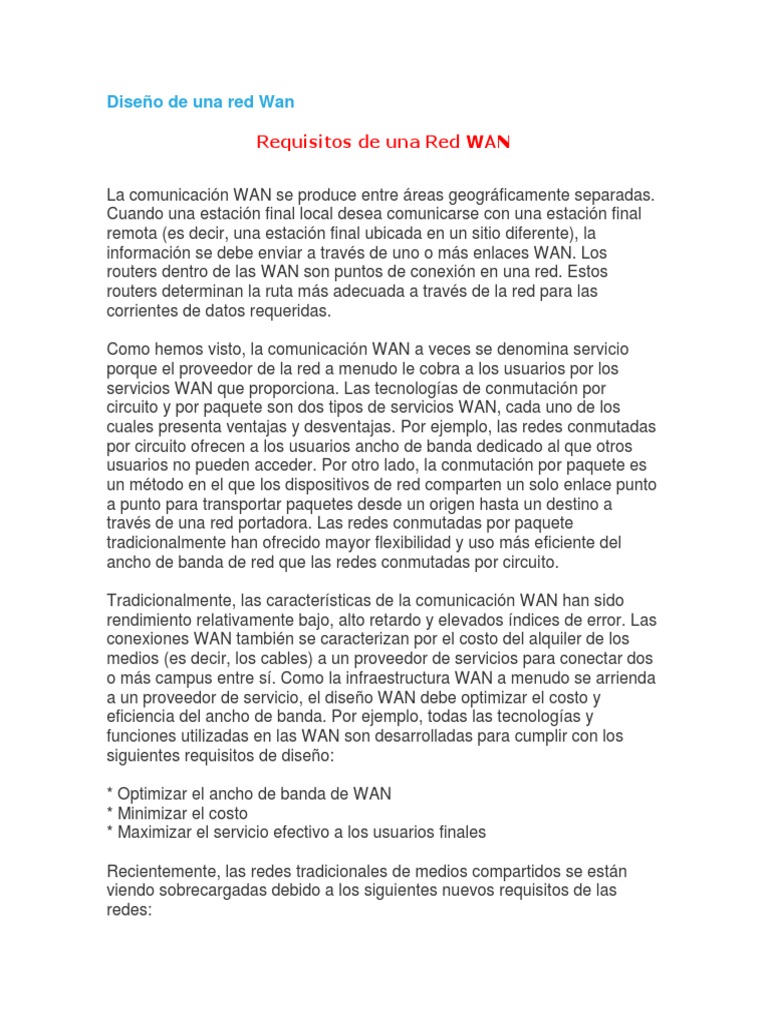Diseño y Requisitos de Redes WAN | PDF | Red de área amplia | Enrutador ...