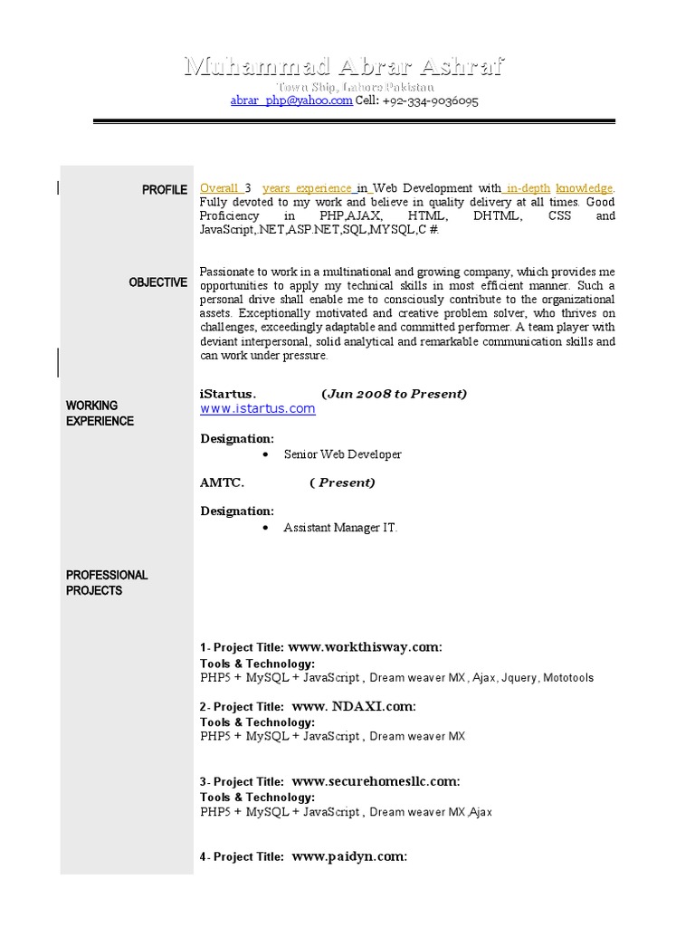 Muhammad Abrar Ashraf: Web Developer Profile | PDF | Php | Ajax ...