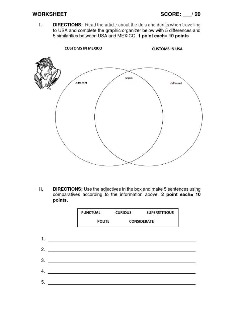 WORKSHEET Comparing Cultures
