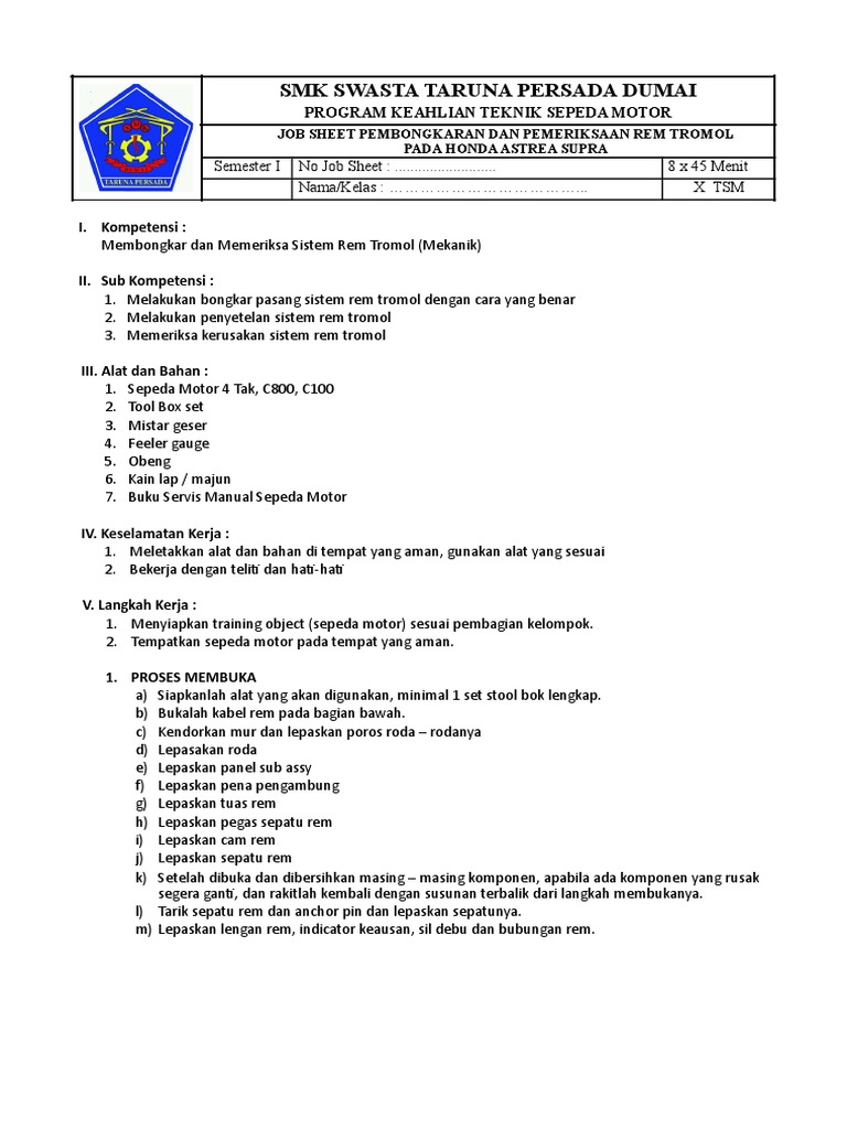 Job Sheet Sistem Rem Sp Motor