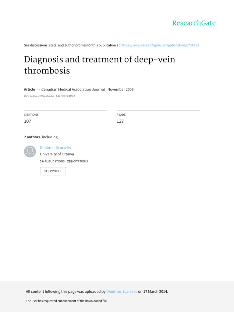 Diagnosis and Treatment dvt Thrombosis Tissue (Biology)